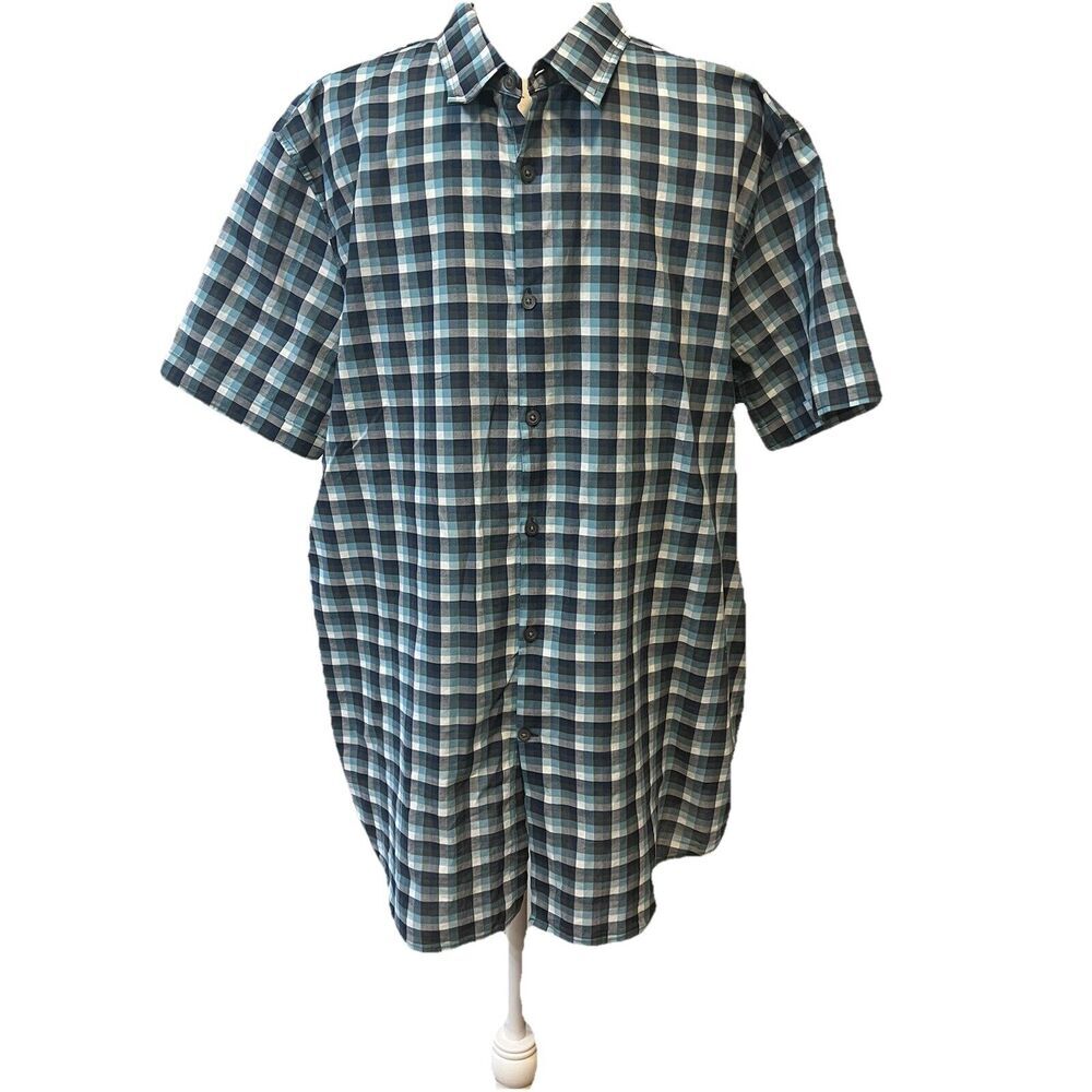 John Varvatos Shirt Mens X- Large Blue Plaid Short Sleeve Lightweight Cotton